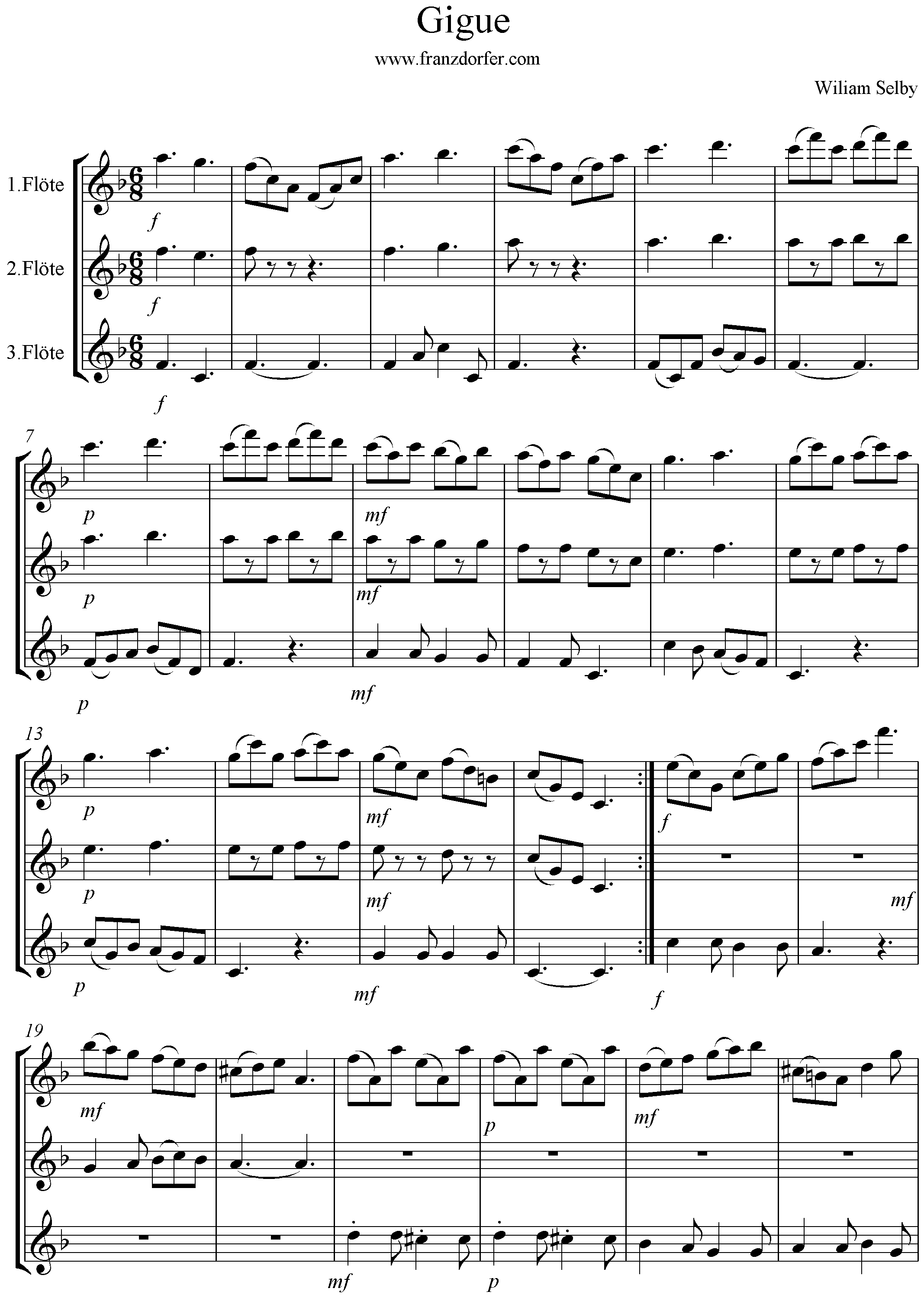 Gigue Selby music for 3 Flutes Noten für Querflötentrio